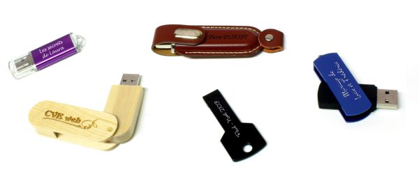 Clés USB personnalisées, en bois, cuir ou alu